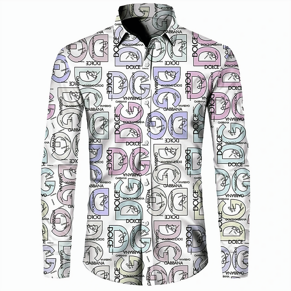 Portrait d'une chemise imprimée, DG, différentes couleurs, vue de face.