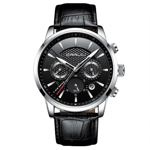 Thumbnail: Montre avec bracelet cuir noire 2 vue de face