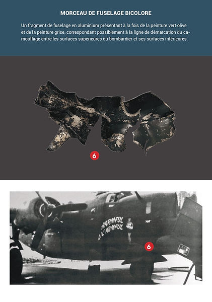 Photographie des reliques du bombardier B-24 Harmful Lil Armful