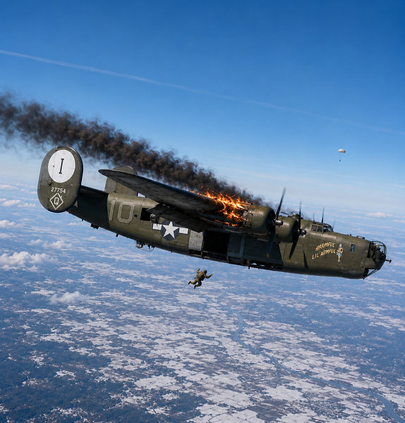 Illustration de la chute du bombardier B-24 Harmful Lil Armful