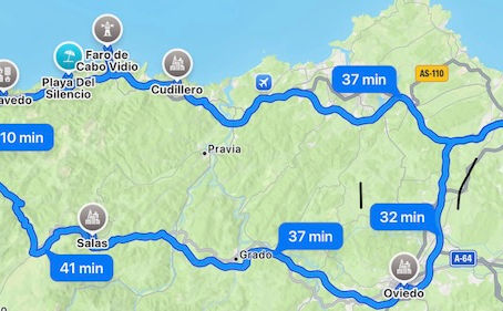 A map of our drive out west of Gijón