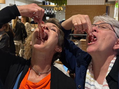 Liz and Nancy partaking of some Jamón Ibérico