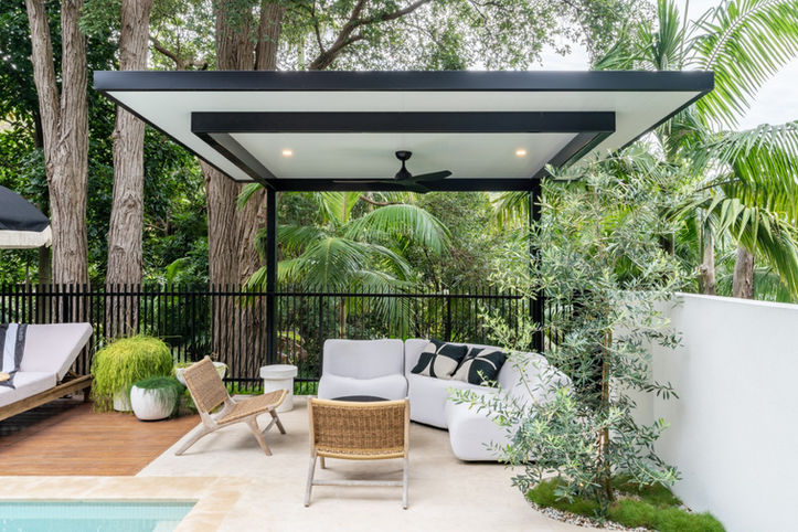 Luxe Cantilever Black and white Ceiling next to pool
