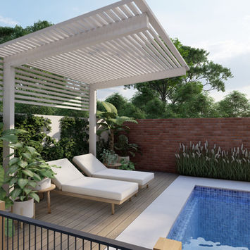 Luxe Cantilever Aero White next to pool with day beds