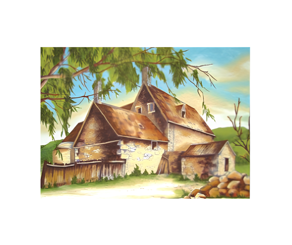 Hobbytex Old Colonial Cottage pre-shaded A2 picture featuring a classic Australian farmhouse, printed on non-woven fabric and