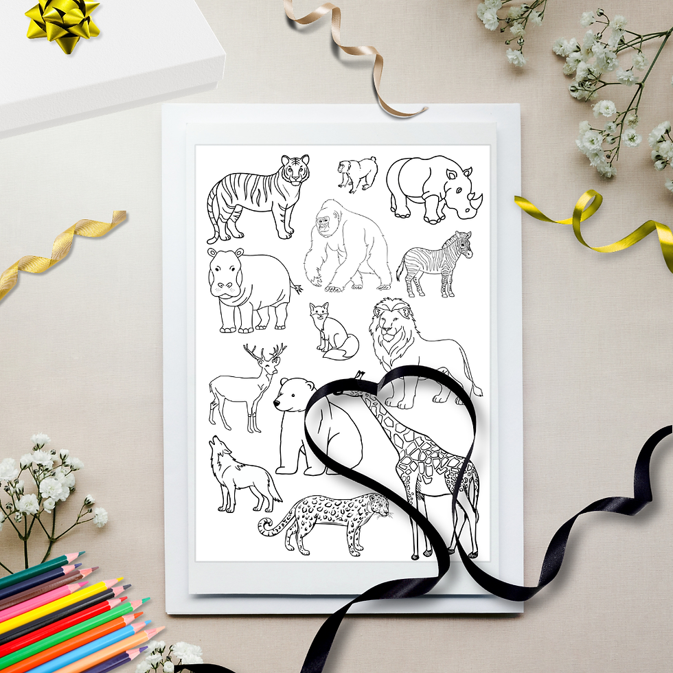 Thumbnail: Colour Your Own Wrapping Paper on a desk with ribbon and colouring in pencils