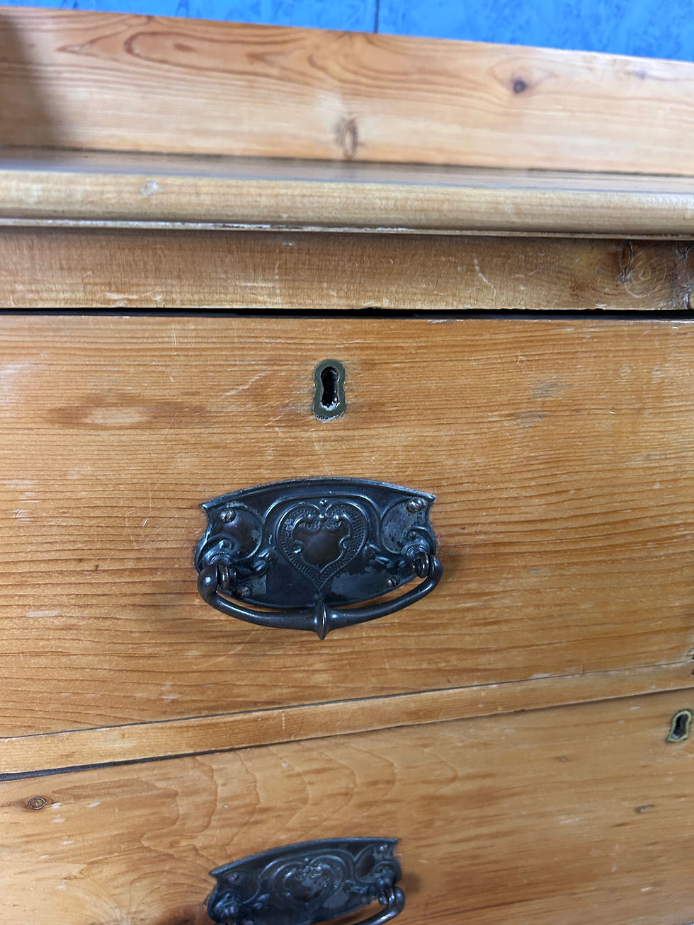 Thumbnail: Antique Victorian Pine Chest Of Drawers With Art Nouveau Drop Handles
