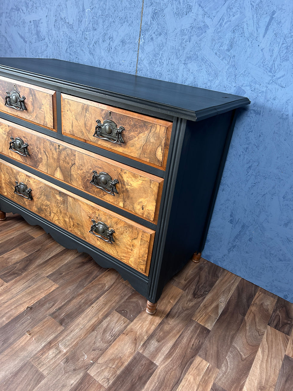 Thumbnail: Late Victorian Walnut Chest Of Drawers With Ebonised Finish Body