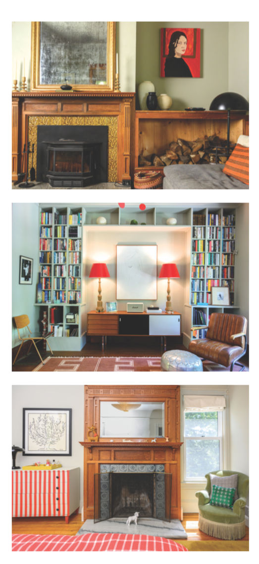 Artwork by Gomez’s goddaughter, Emma Jaeger (@emmas. dilemma). Gomez designed the library in their home for her husband, Jack Davenport. Jaeger took an old chest of drawers and painted in red and white in this bright, happy bedroom.