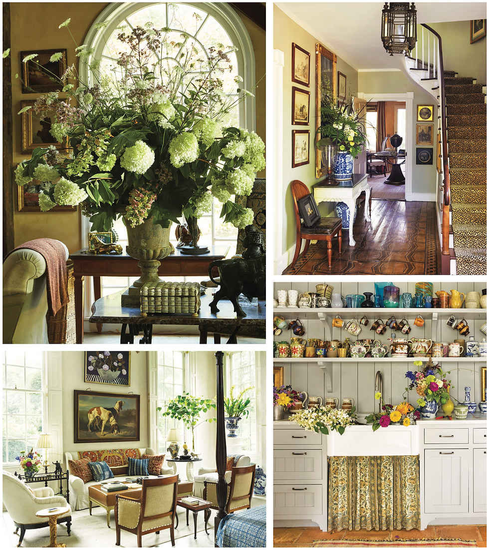 All photos from Bunny Williams: Life in the Garden. Close-up floral arrangement in Bunny’s home (James Gillispie); and other scenes from Bunny’s home. (Annie Schlechter)