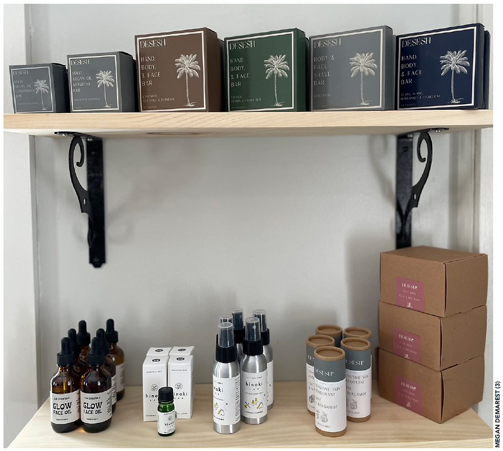 An array of natural wellness products on offer at the Pitcher Inn’s Wellness Center