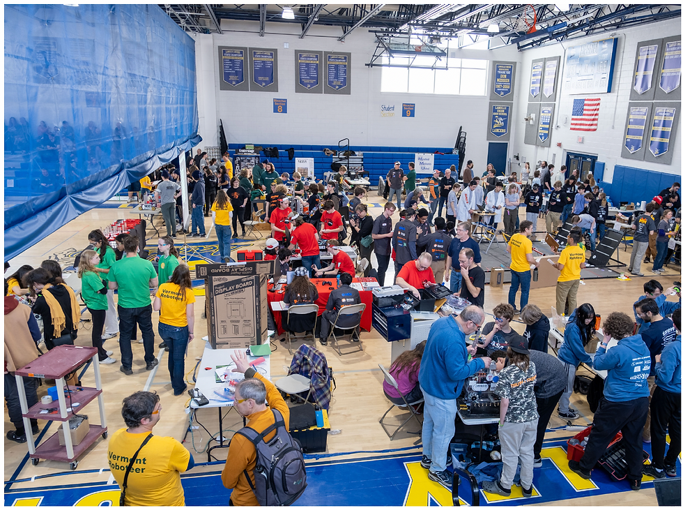 The gymnasium buzzes with activity at Lamoille Union High School at the February 2024 FTC Vermont Regional Championship
