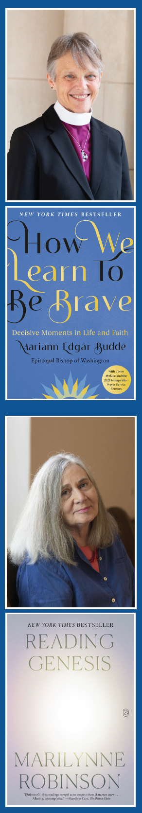 Bishop Marianne Budde (How We Learn to Be Brave, 2023) and Marilynne Robinson (Reading Genesis, 2024) will be in conversation with Paul Elie (The Last Supper, 2025) at this fall's Authors Guild Foundation WIT Literary Festival.