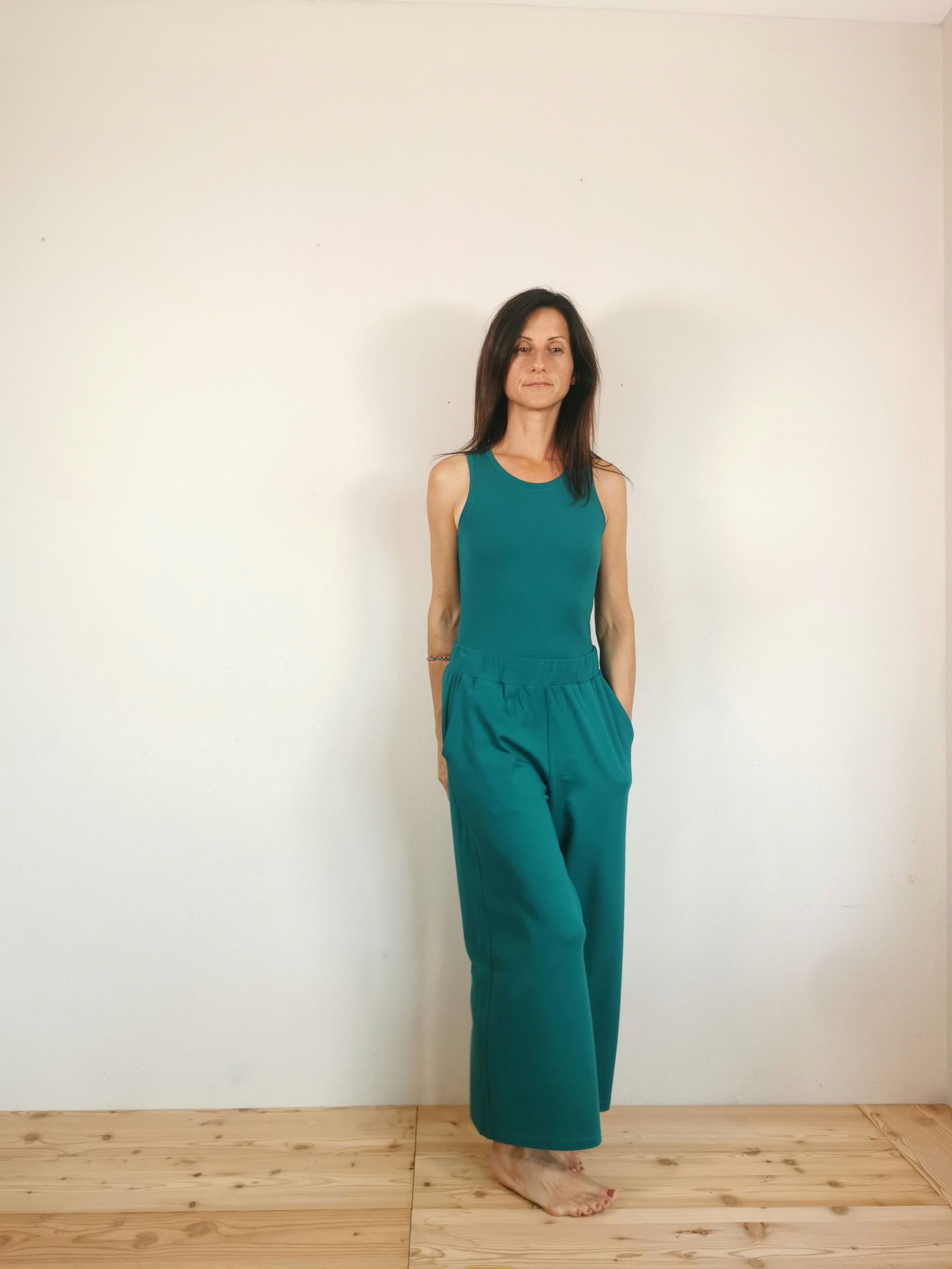 Pantaloni VALE in bamboo verde ottanio