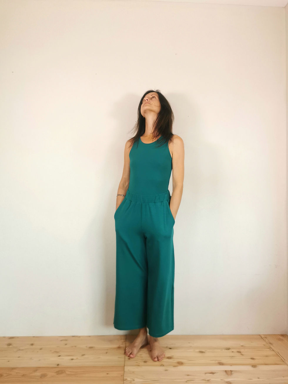 Miniatura: Pantaloni VALE in bamboo verde ottanio