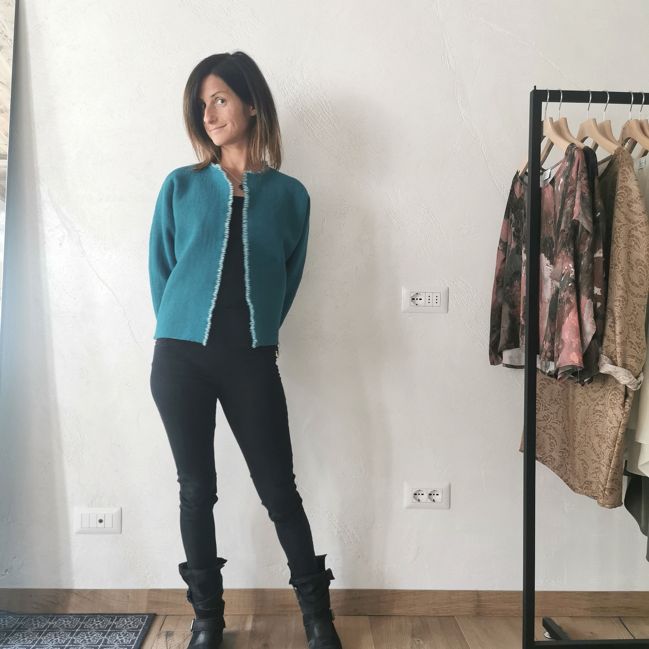 Giacca artigianale a kimono double face azzurra Sintesi