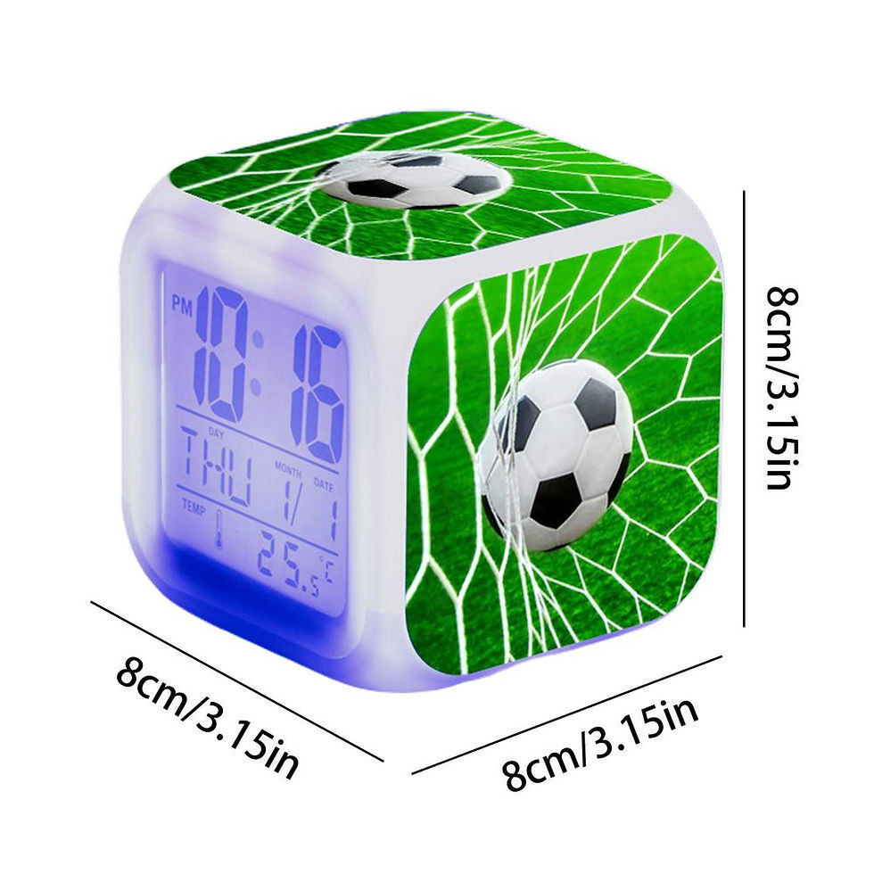 Thumbnail: LED Cube Alarm Clock with Football Patterns Quiet Digital Desk Clock