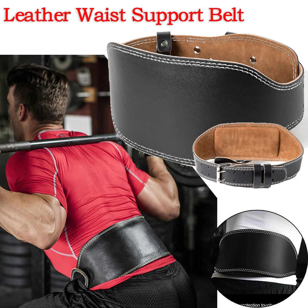 Adjustable Leather Weightlifting Belt Waist Support Gym Belt Unisex Wide Wrap