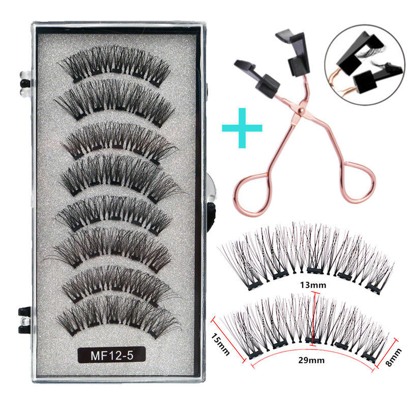 Thumbnail: 8 pcs/2 pairs magnetic eyelashes with 5 magnets,  natural with magnetic tweezers