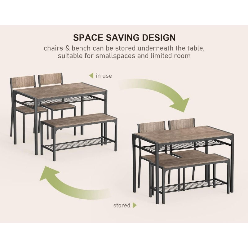 Thumbnail:  Kitchen Table and 2 Chairs for 4 with Bench, 4 Piece Dining Table Set 