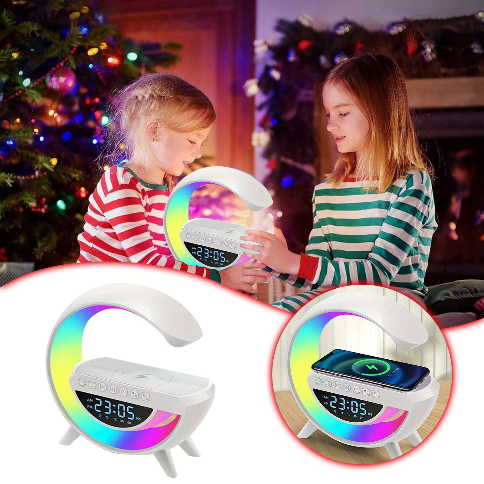 Desktop Wireless Charging Digital Display Bluetooth Speaker With Alarm Clock