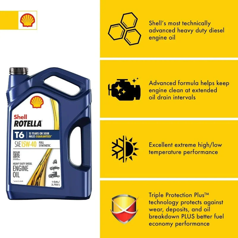 Thumbnail: Shell Rotella T6 Full Synthetic 15W-40 Diesel Engine Oil (1-Gallon, Case of 3)