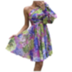Womens One Shoulder Long Sleeve Dress Casual Floral Printed 