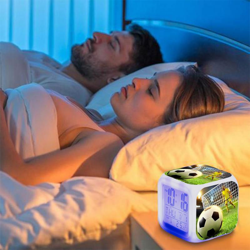 Thumbnail: LED Cube Alarm Clock with Football Patterns Quiet Digital Desk Clock