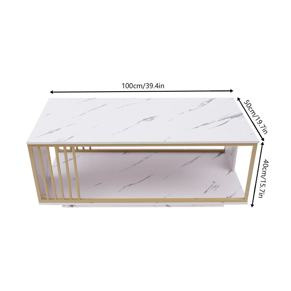 Modern 2-Tier White+Gold Coffee Table Living Room Furniture, Waiting Area Table