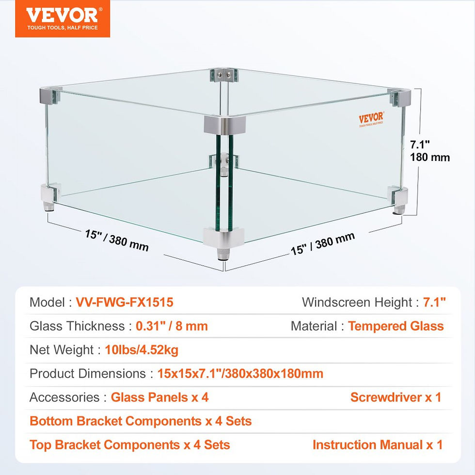 Thumbnail: VEVOR Square Fire Pit Wind Guard, Tempered Glass & Non-Slip Feet,for Fire Pits 
