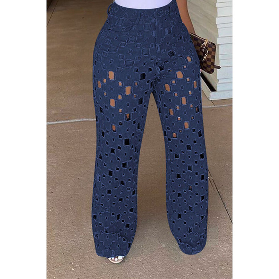 Plus Size Casual Hollow Denim Wide Leg Pants