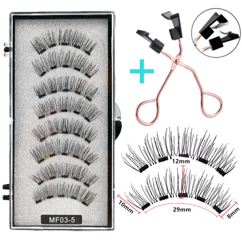 Thumbnail: 8 pcs/2 pairs magnetic eyelashes with 5 magnets,  natural with magnetic tweezers