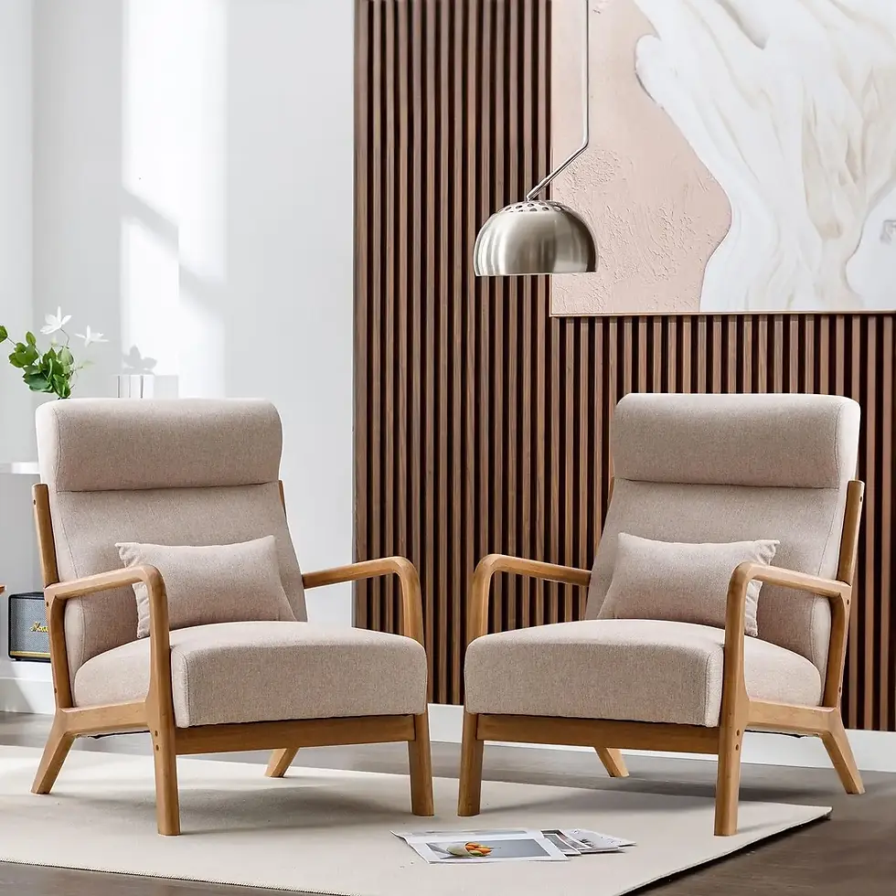 Thumbnail: Mid Century Modern Accent Chair, Reading Armchair with Solid Wood Frame,