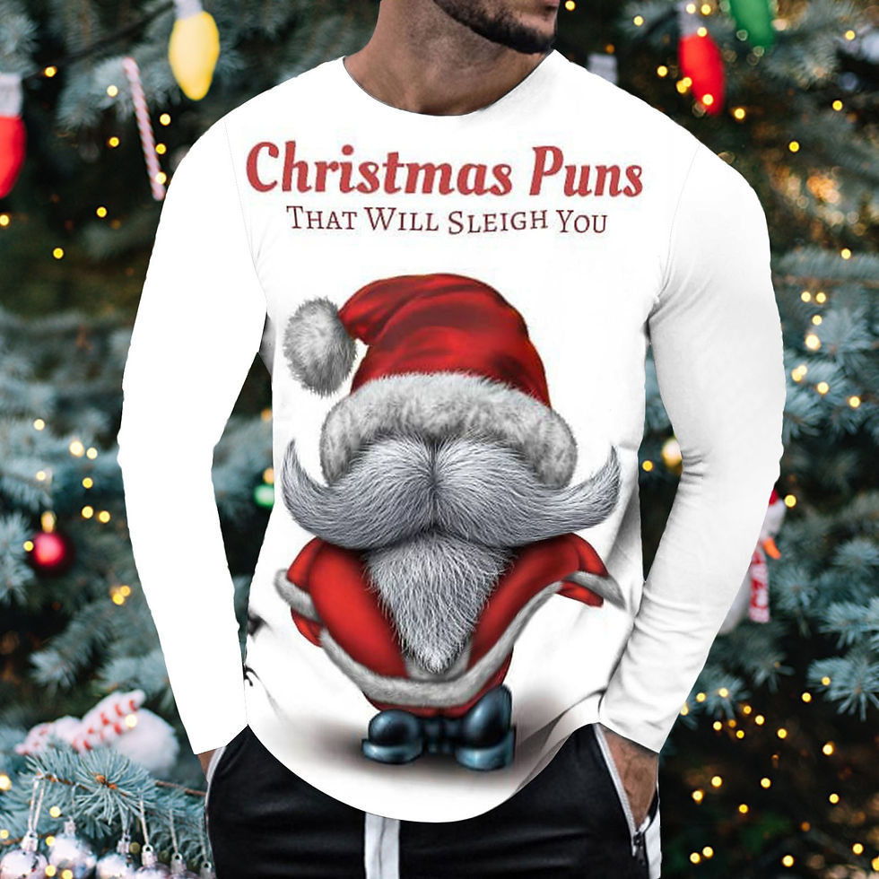 Thumbnail: Christmas Funny Print Ugly Men's T-shirts Long Sleeve Pullovers Cartoon Santa Cl