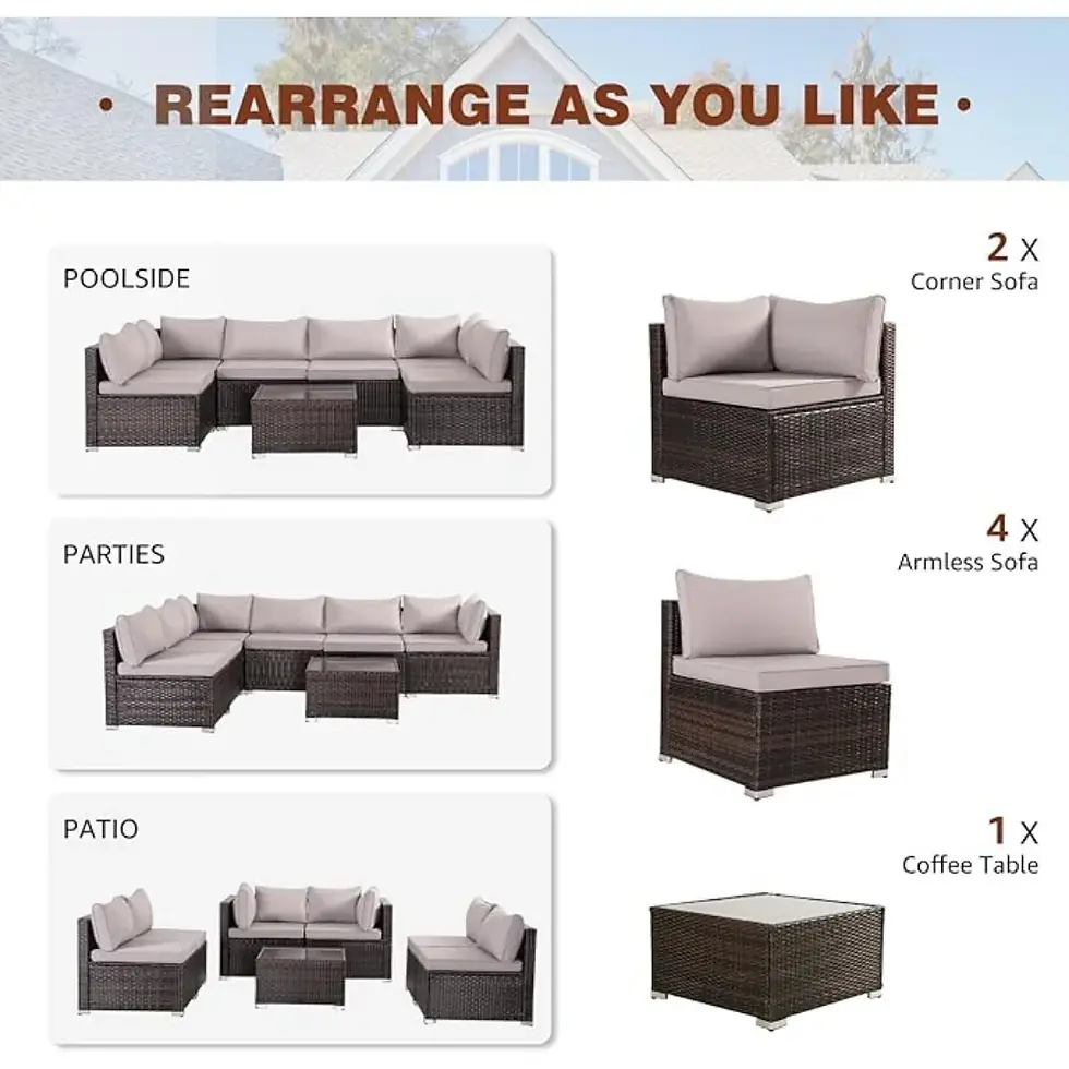 Thumbnail: 7 Pieces Patio Furniture Set, Modular Patio Set Wicker Outdoor Sectional Sofa Se