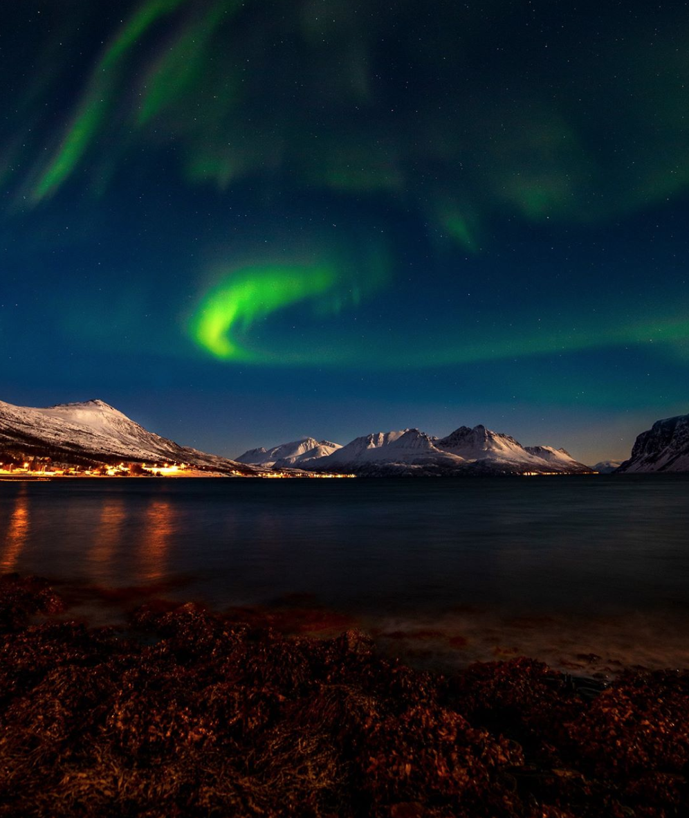 Aurora borealis in the Bay Of Uløya Pho