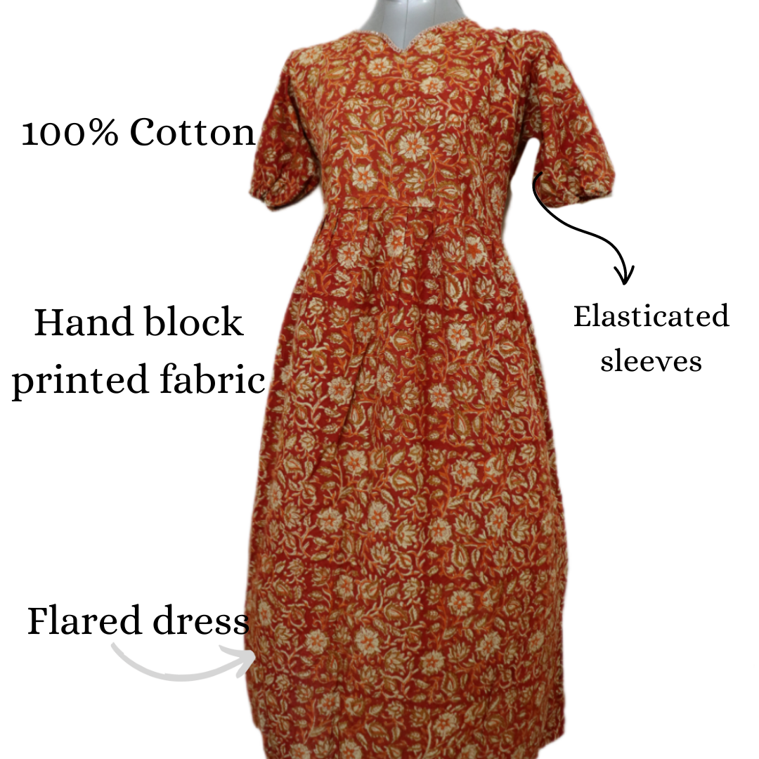 Soft and breathable hand block print cotton fabric dress.