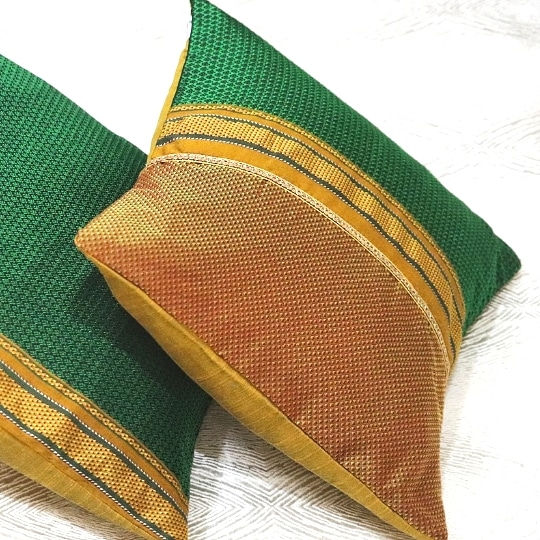 Thumbnail: Premium Khun Cushion Cover Green and Golden color (Set of 2)