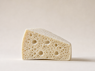 A wedge of cheese formed with a trabecular bone pattern