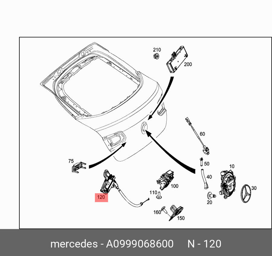 Thumbnail: Tail Gate Trunk lock Mercedes Benz W247 T213 T205 X167 X253 A0999068600