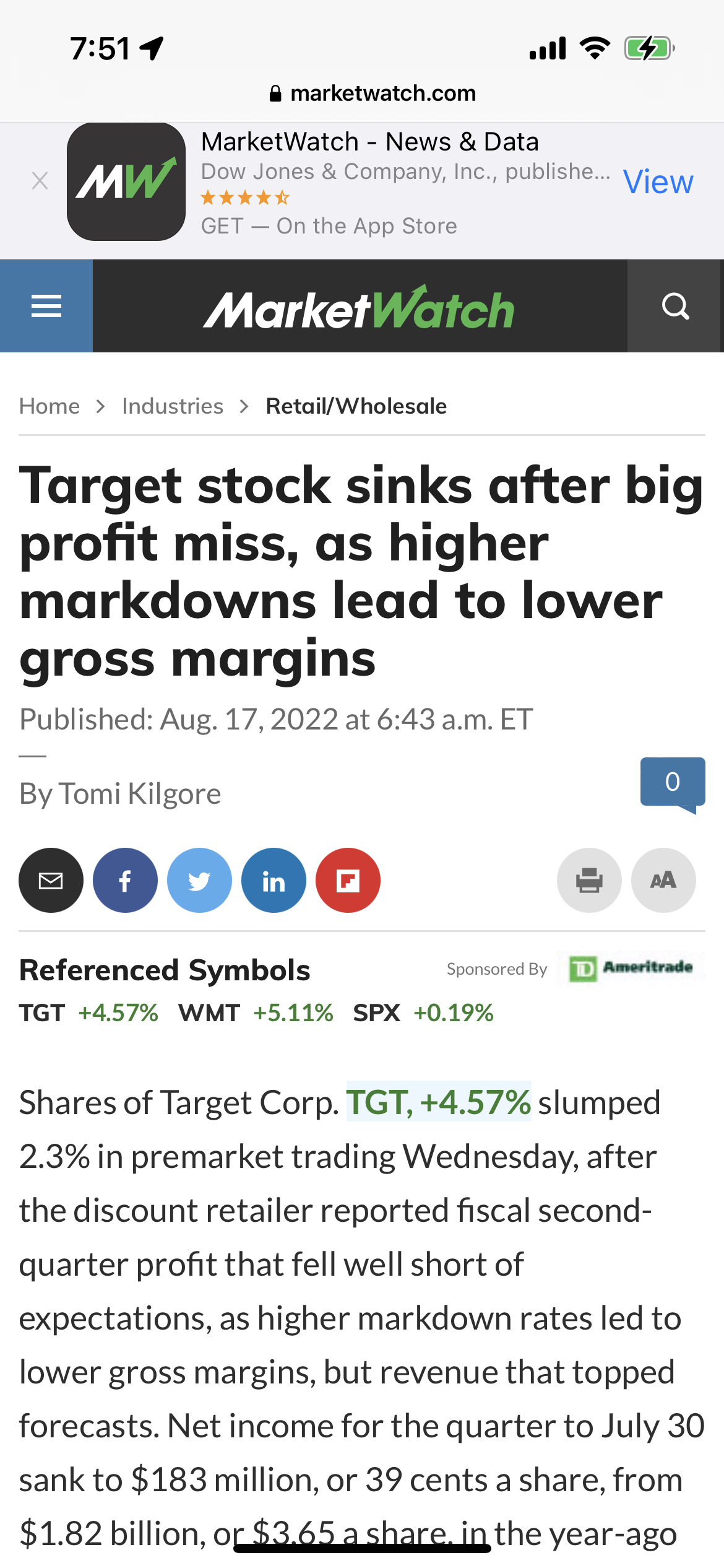 Target stock down 😩 content media