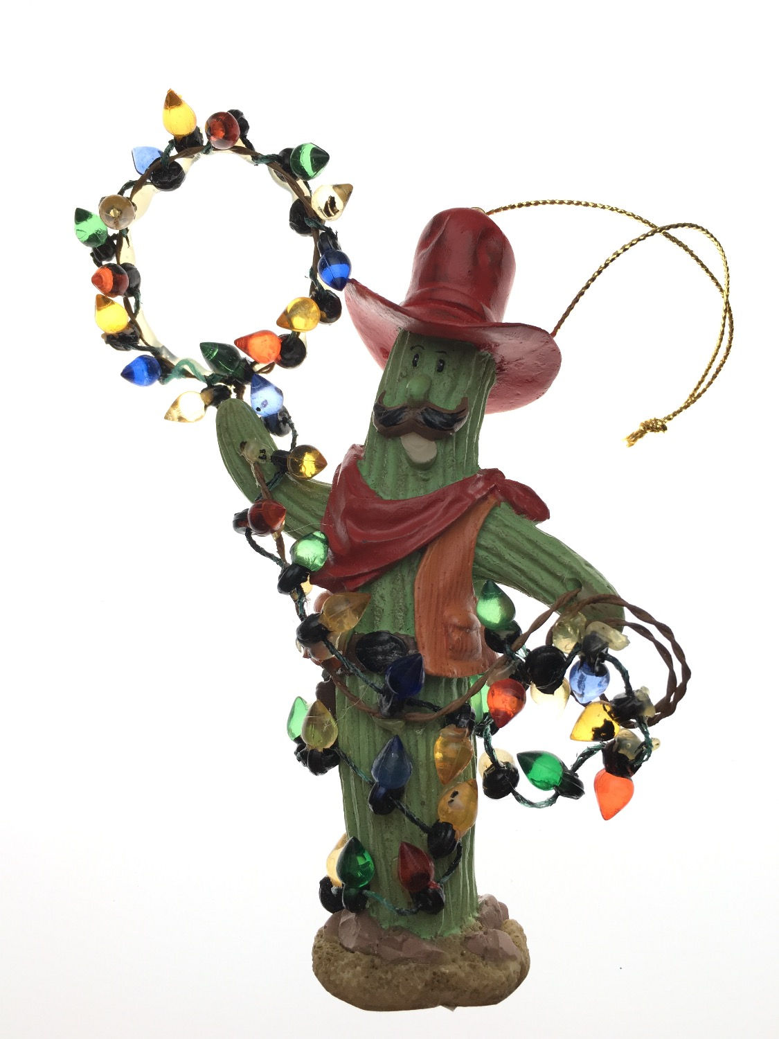 Festive Saguro Cactus w/ Lasso Lights Ornament