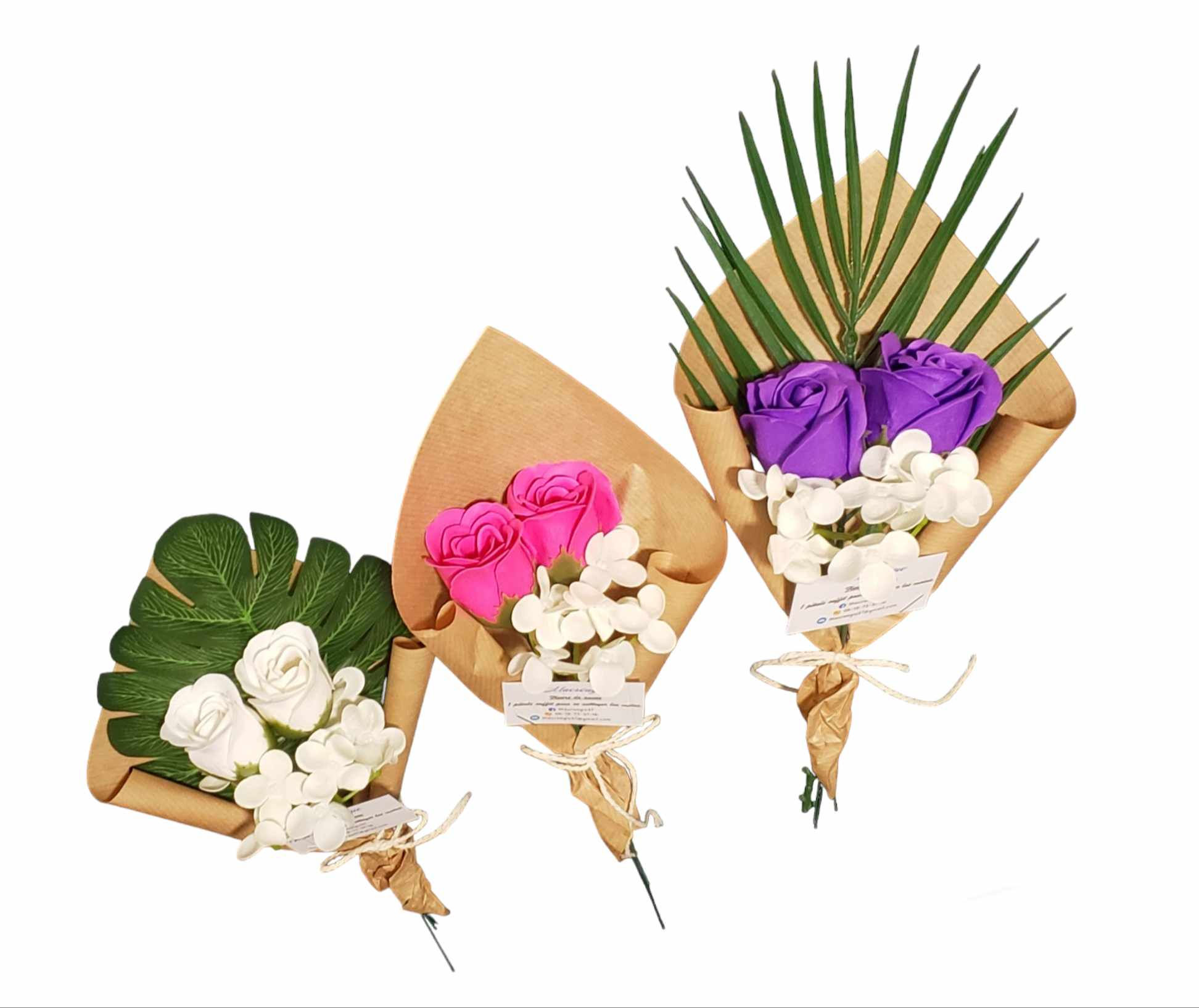 bouquets 3 fleurs de savon au choix