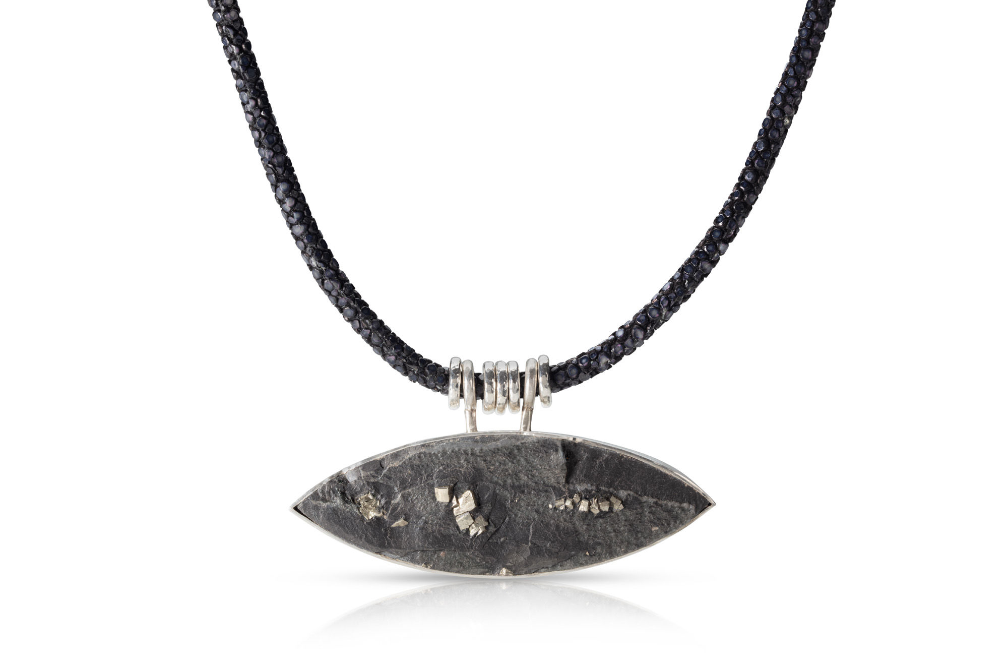 Slate pendant on stingray chord.