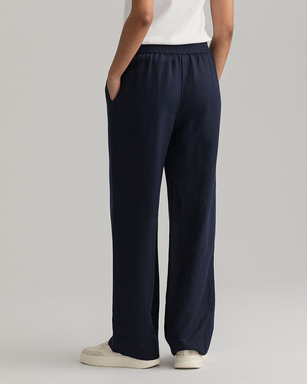 Thumbnail: Linen Viscose Pull-on Trousers - (Navy)