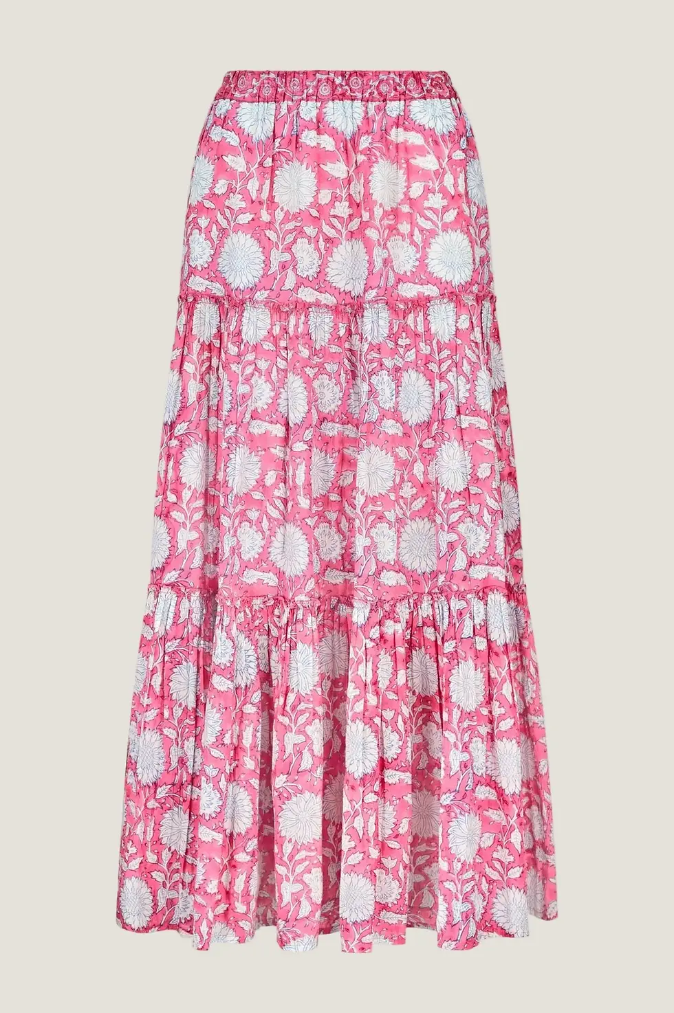 Thumbnail: Becks Organic Cotton Block Print Skirt - Sunflower Pink/Cobalt