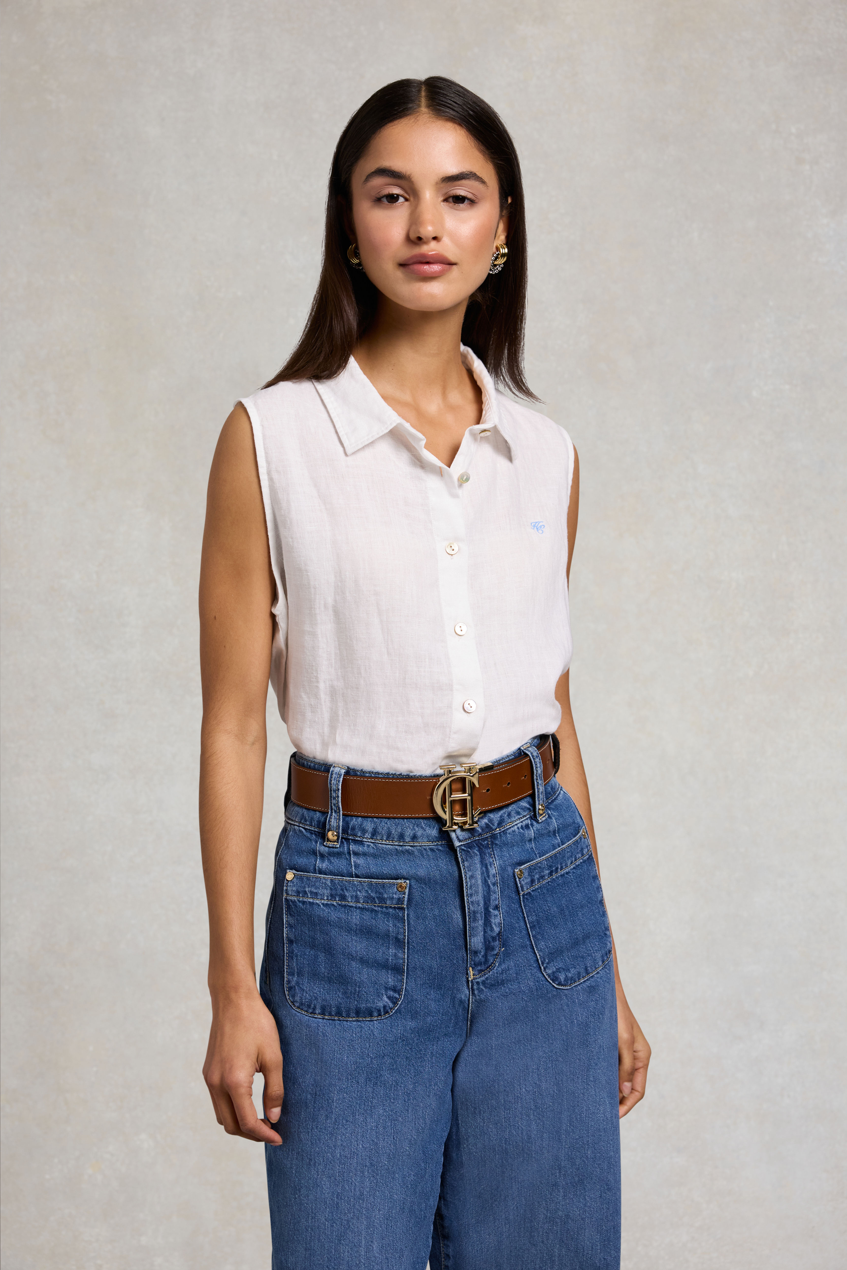Sleeveless Amalfi Linen Shirt - White