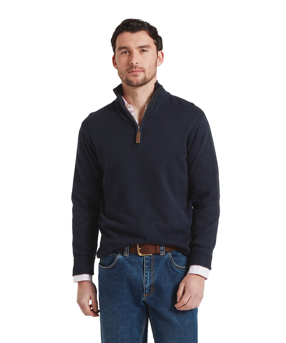 Thumbnail: Porthmeor Pima Cotton 1/4 Zip - Navy