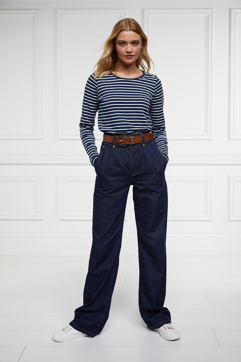 Thumbnail: Padstow Long Sleeve Crew Neck Tee - Ink Navy/Natural Stripe