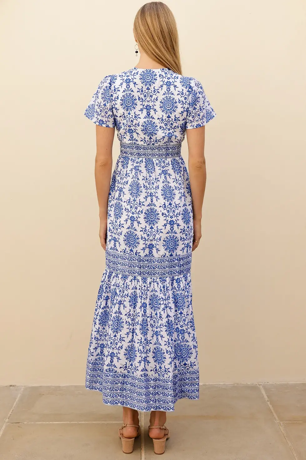 Thumbnail: Pippa Organic Short Sleeve Block Print Dress - White/Cobalt